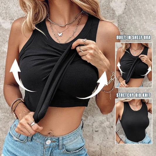 Ribbed Tank Top with Built-In Bra