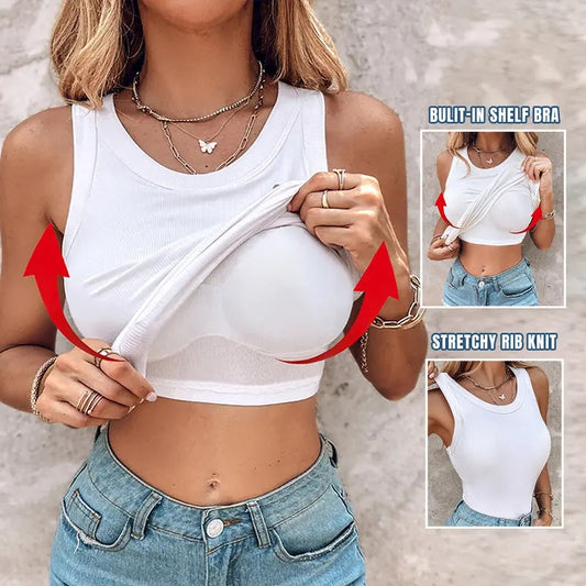 Ribbed Tank Top with Built-In Bra