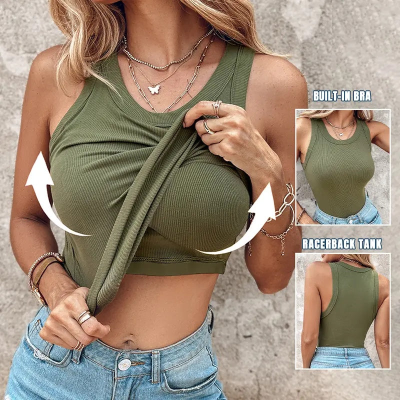 Ribbed Tank Top with Built-In Bra