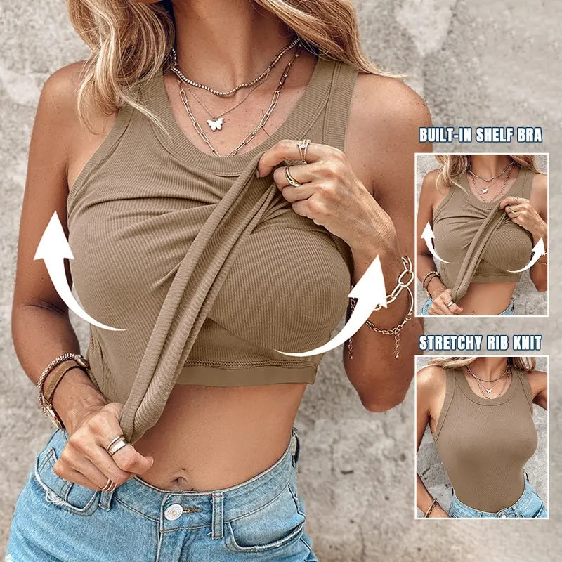 Ribbed Tank Top with Built-In Bra