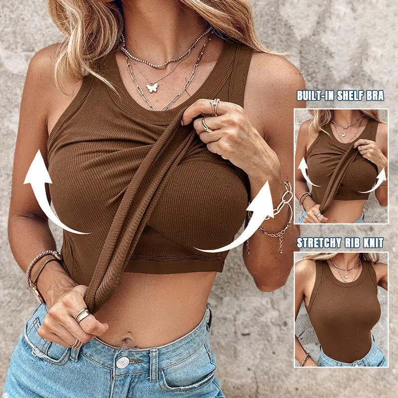 Ribbed Tank Top with Built-In Bra